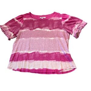 Chicos Pink Tie Dye‎ Linen Blend Short Sleeve T Shirt Women Size L